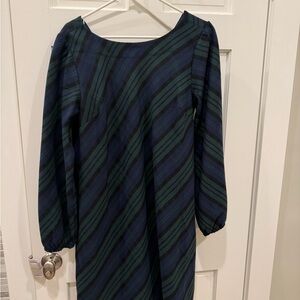 Lands' End Blue and Green Striped Flannel Dress
